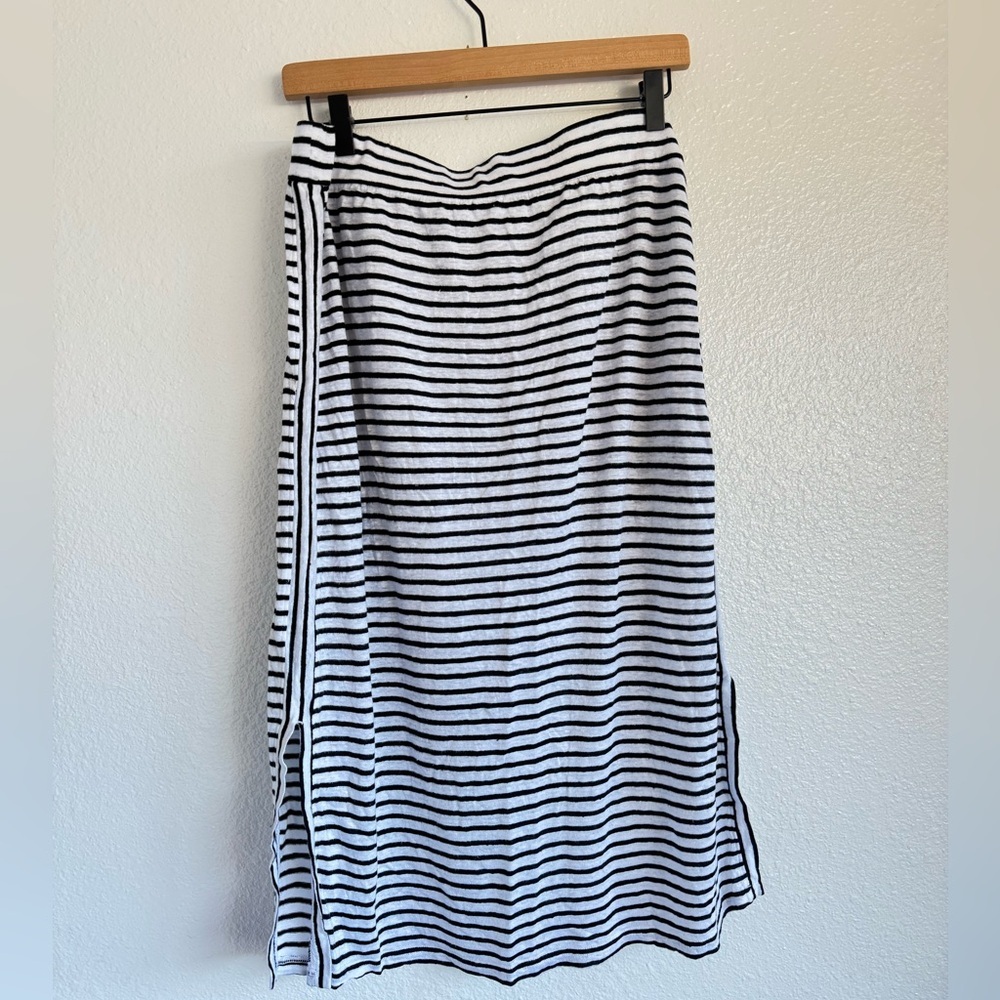 Organic Linen Striped Nautical Preppy Pull On Skirt by Eileen Fisher SIZE M/L